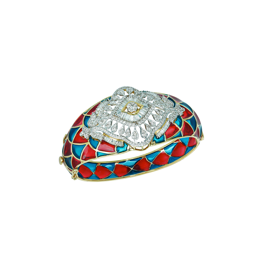 Red and Blue Enamel Bracelet with Full-Cut Diamonds